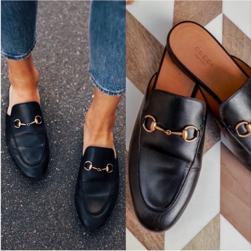 Gucci Black Leather Horsebit Mules with Gold Hardware - Picture 9 of 12